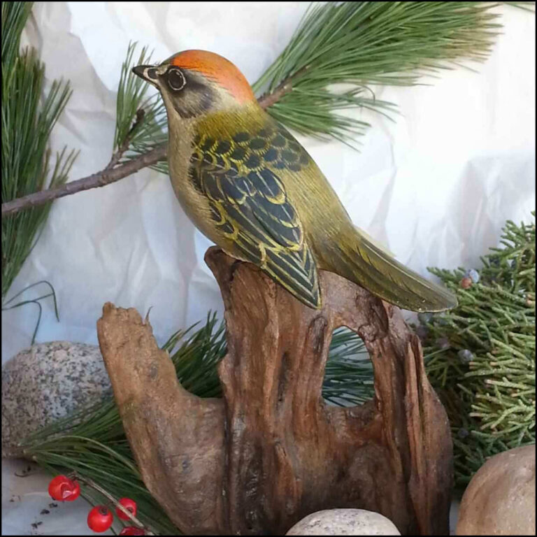 B-23 Green Tailed Towhee Bird - Celtic, Viking And Lamp Woodcraft Carvings